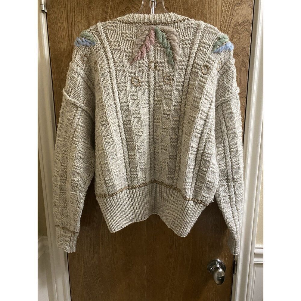 Vintage Liz Claiborne Hand Knit Wool Button-up Sweater Pastel Designs Grandma L - Picture 8 of 16